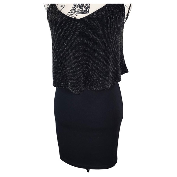 WET SEAL - Metallic Sparkle T-Bar Mini Dress Size S - Black with Gold Metallic - Picture 13 of 14